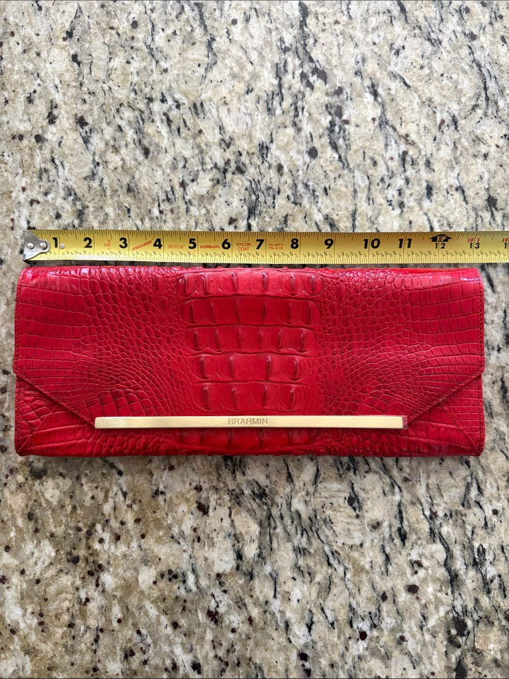 Brahmin Red Croc-Embossed Envelope Clutch with Gold Accent